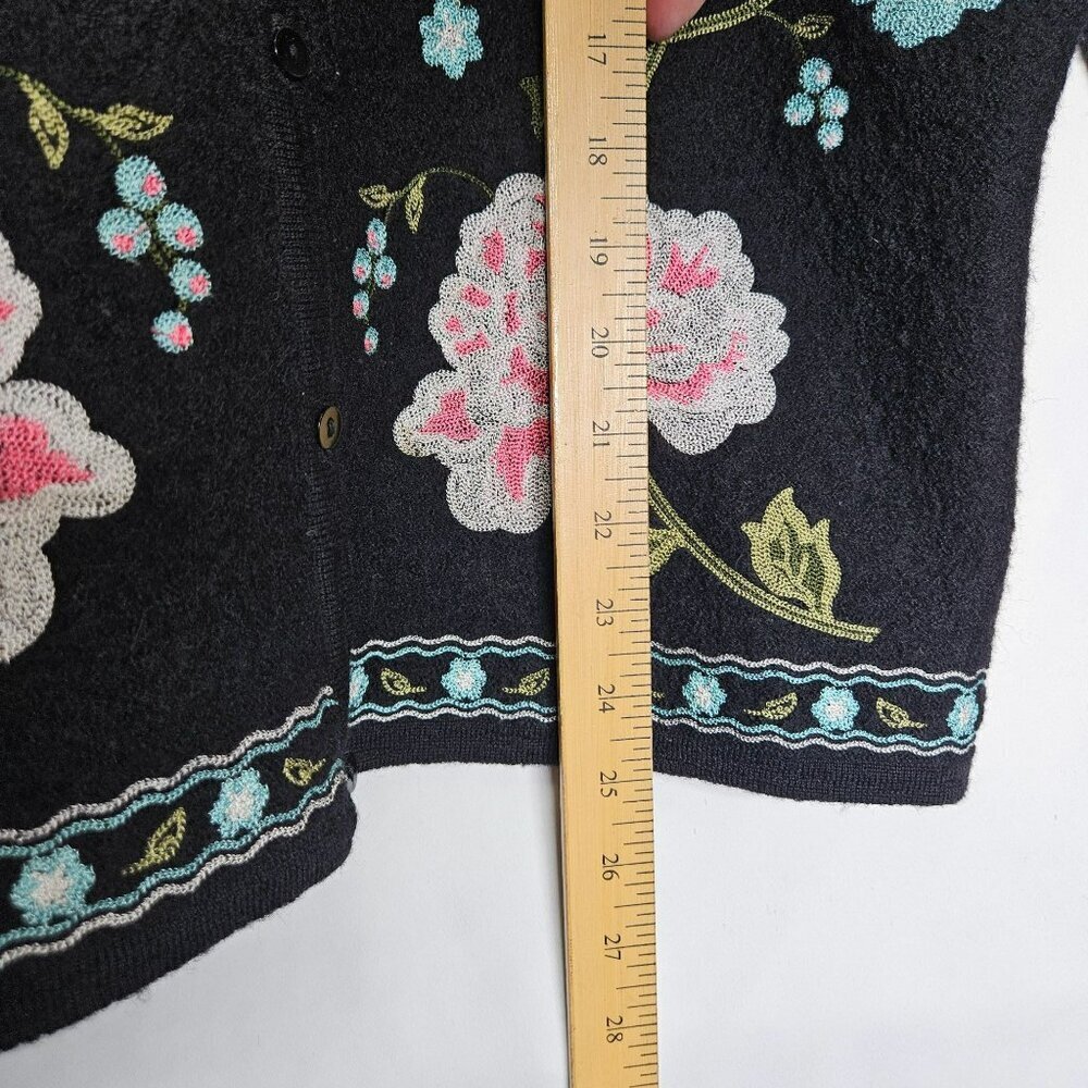 Casual Corner Annex Petite Boiled Wool Floral Embroidery Cardigan Sweater LP - Picture 9 of 11